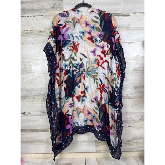 Cato Women’s One Size Navy Blue Floral Short Sleeve Kimono Lightweight Duster - Picture 2 of 5